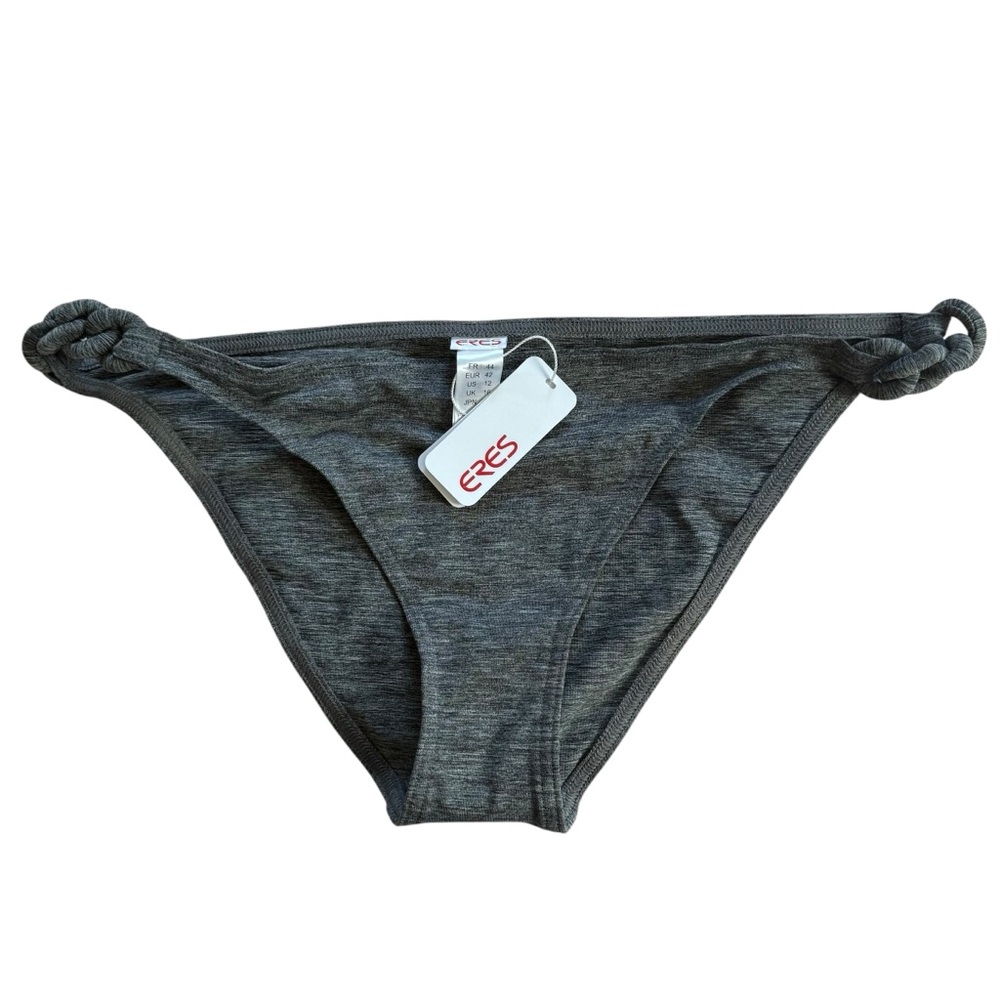 NEW ERES Gray Side Knot Braided Classic Cut Bikini Bottoms Swimwear US 12 FR 44